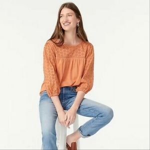Burnt Orange Floral Embroidered Eyelet JCrew Top